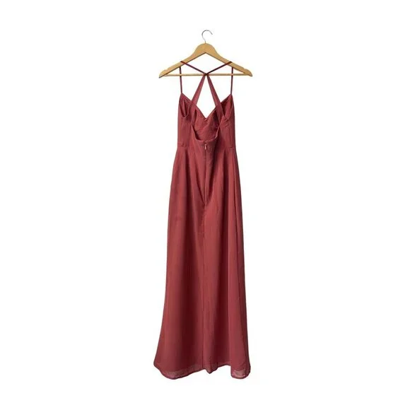 Azazie Manila Bridesmaid Dress Size 6 Rust V-Neck Chiffon Maxi Long Side Slit - Picture 7 of 12